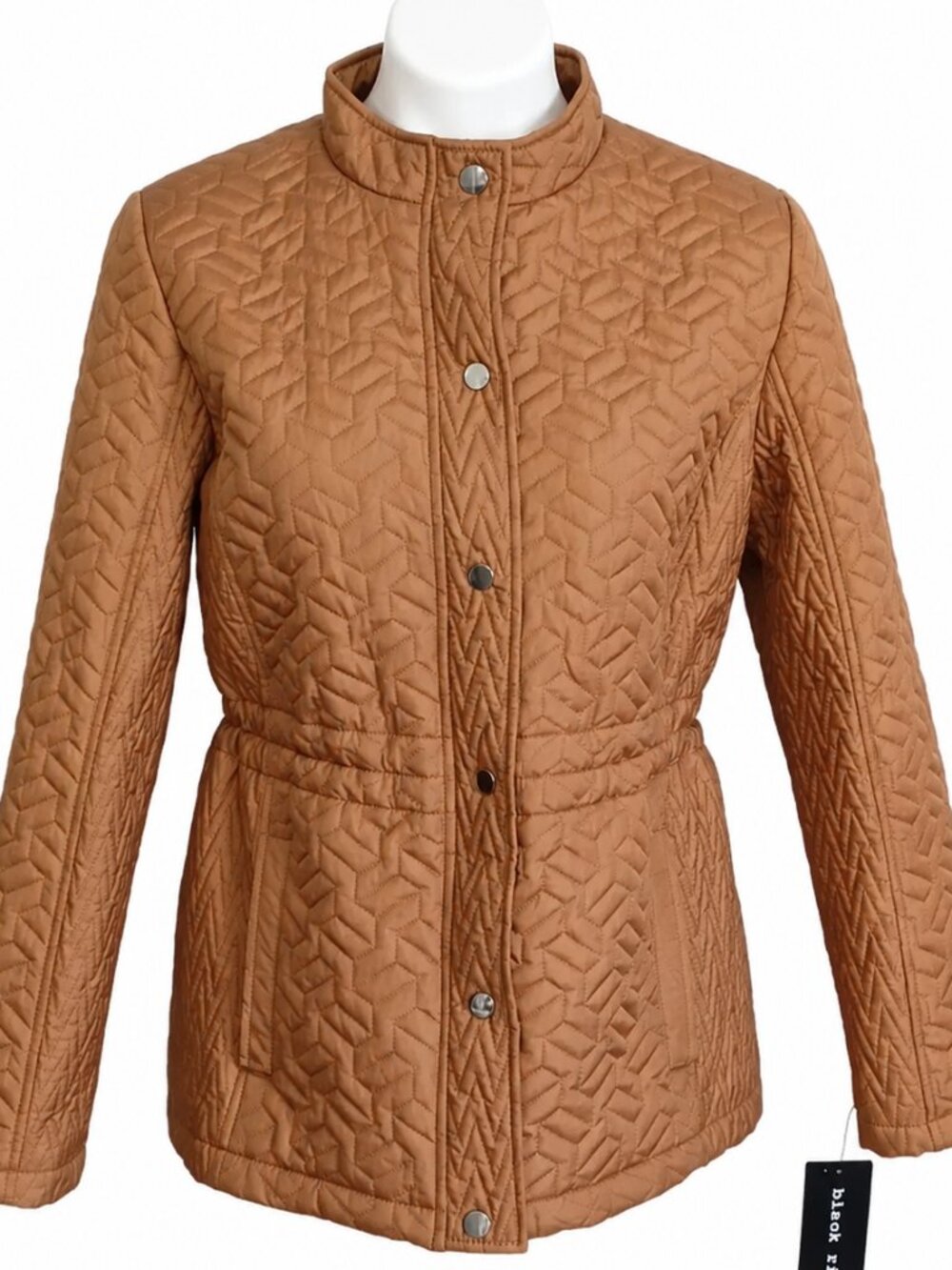 Medium Womens Lightweight Camel Brown Quilted Snap-Front Fall Jacket drawstring